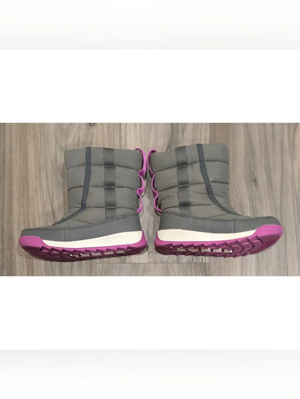 Sorel Whitney II Puffy Mid Waterproof Winter Boots Gray Purple Toddler Size 10